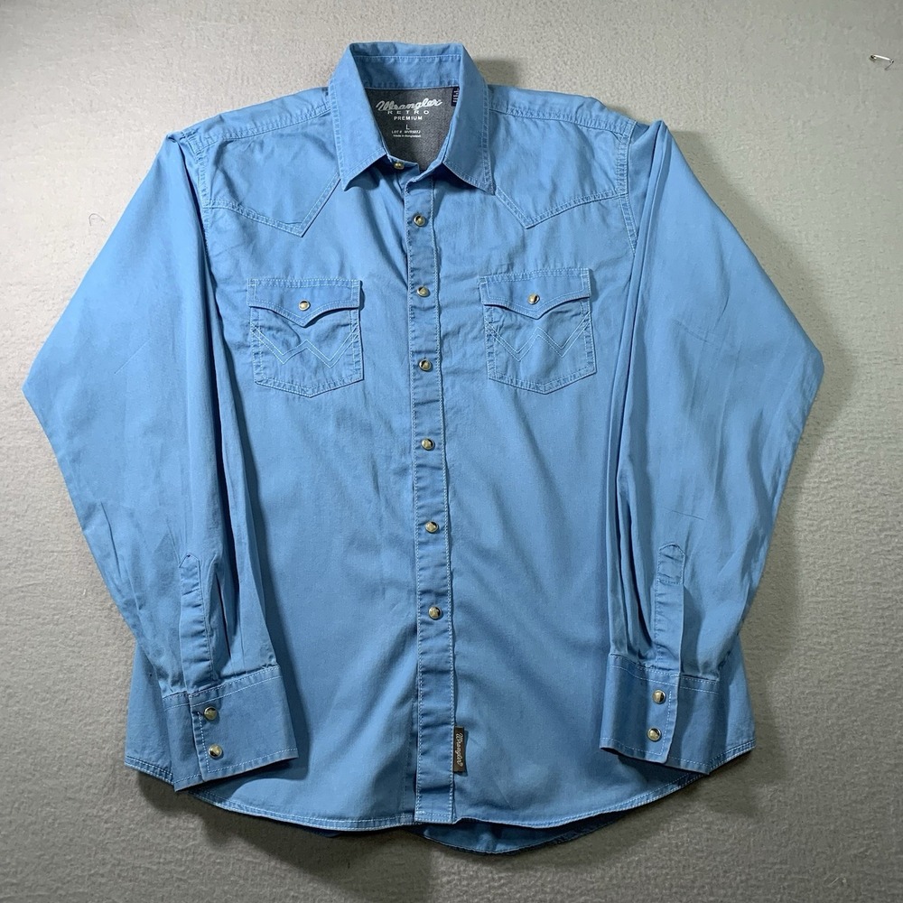 Wrangler Retro Premium Western Shirt Pearl Snap Mens Large Cowboy MVRS071